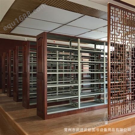 武新 钢木书架 wx-sj-032全国批发 钢制实木护板双面复柱书架