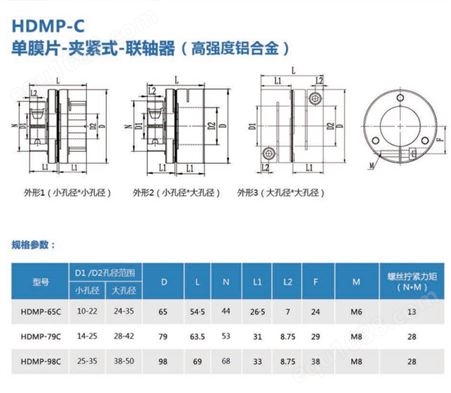 联轴器HDMP-C单膜片-夹紧式-联轴器(高强度铝合金)