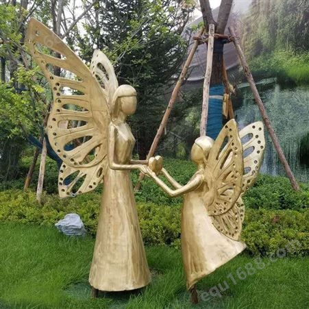 厂家铸铜女孩雕塑摆件 室外景观装饰蝴蝶少女铜像