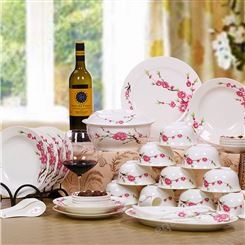 合燊陶瓷餐具厂家 56头骨瓷餐具套装 家用中式碗盘碟