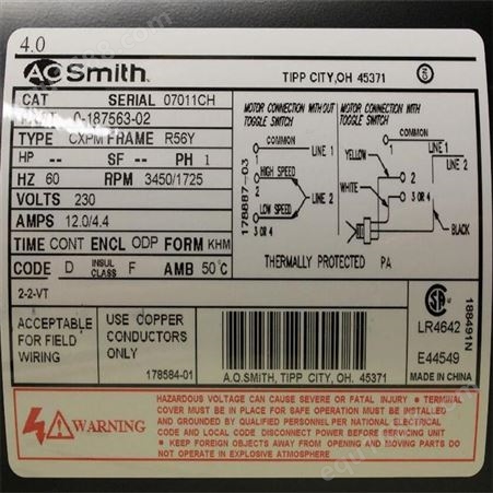 美国A.O.SMITH艾欧史密斯电机F48W67B81 现货