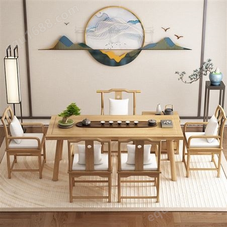 新中式实木茶桌原木家用会客接待大板茶桌办公室洽谈泡茶桌椅组合