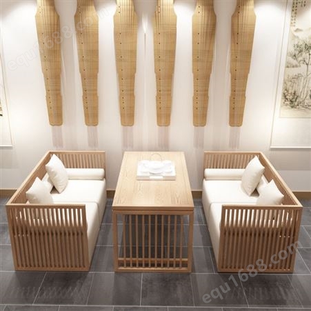 新中式实木沙发组合设计 现代中式禅意民宿酒店会所原木色茶楼家具定制